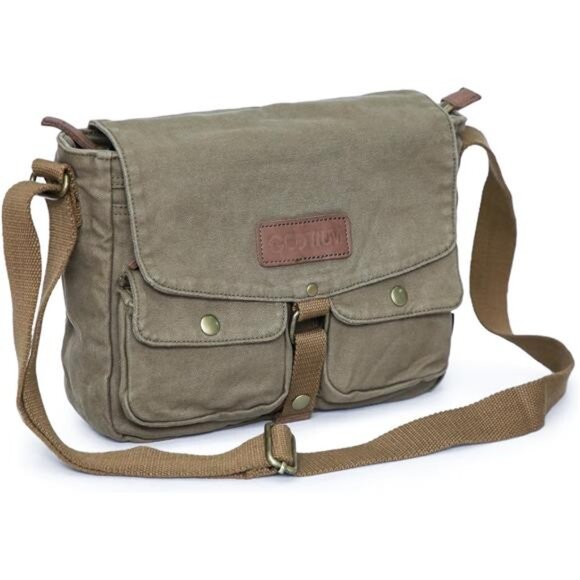 Canvas Messenger Bag - Retro Crossbody Bag Green